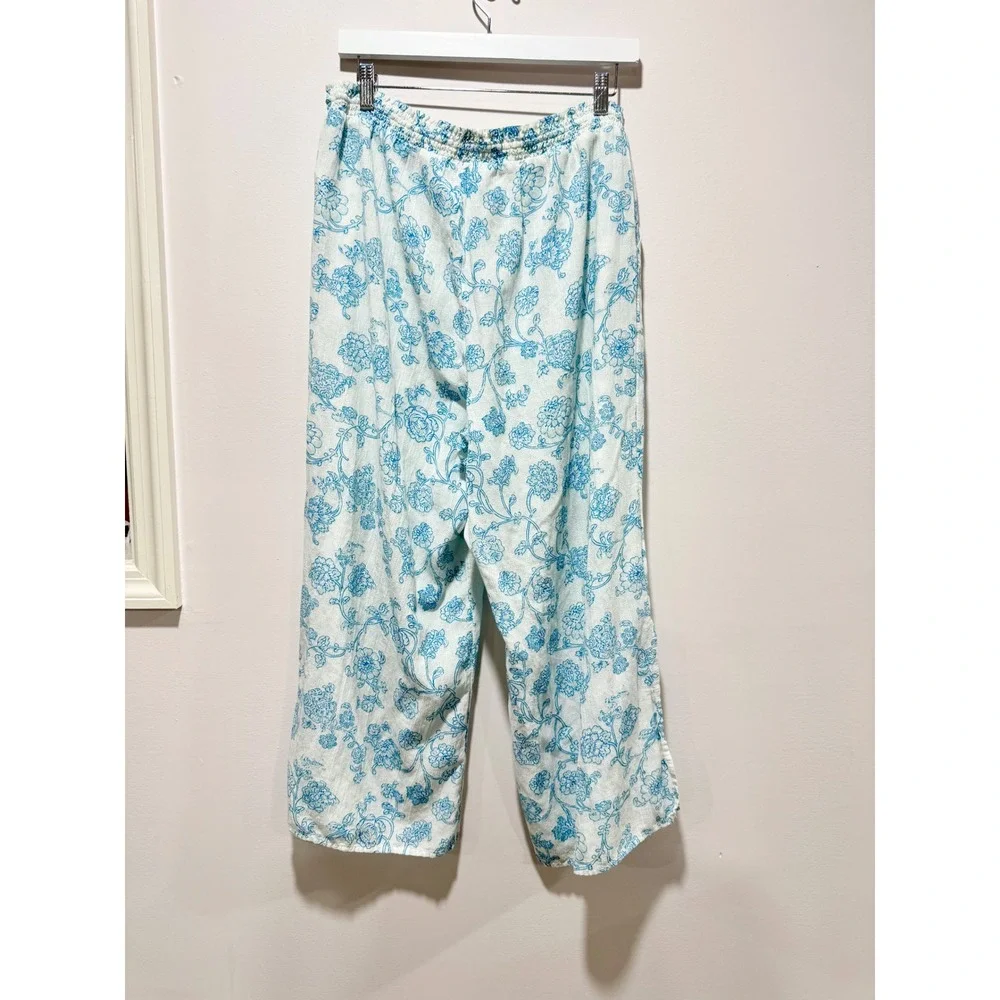 Love by Gap Blue Floral Toile Pajama Pants Cotton Modal Linen Lounge Sleepwear L